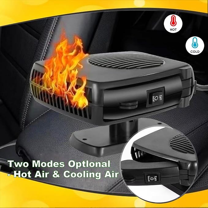 12V 200W Portable Car Heater & Windshield Defroster – 2-in-1 Fast Heating & Cooling Fan with 360° Rotatable Base, Plug In Cigarette Lighter Car Heaters for Vehicle, Car, SUV, Truck & RV
