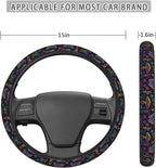 Neon Night Moths Butterflies Mushroom Steering Wheel Covers Anti-Slip Elasticity Car Accessories Steering Wheel Protector Universal 15 Inch for Cars SUV Vehicle Truck