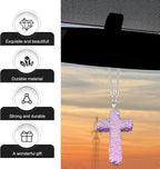 Bling Cross Car Hanging Accessories, Crystal Rhinestone Rear View Mirror Pendant, Religious Rearview Mirrors Decoration Charm, Car Hanging Ornament, Automotive Interior Accessories (Purple)