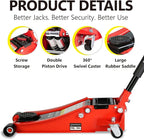 Floor Jack, Professional Heavy Duty Hydraulic Floor Jack, Low Profile Steel Racing Floor Jacks w/2 Piston Quick Lift Pump, Lifting 3.3"-18.5" 3 Ton(6000lb) Capacity Red
