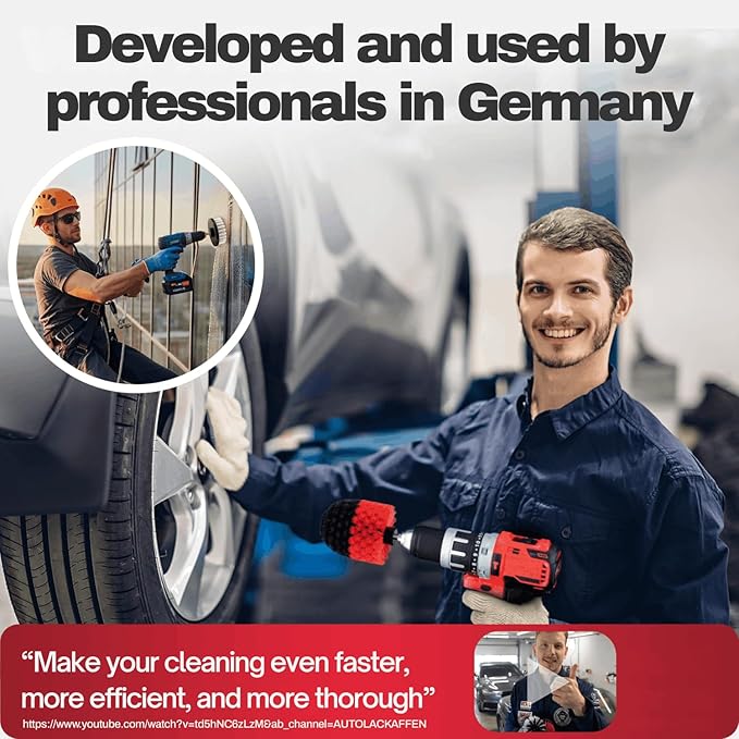 Drill Brush Attachments for Cleaning [Set of 6] Universally Cleans Cars, Rims, Upholstery, Tiles, and More I Brush Drill Attachment for Cleaning I Drill Brush for Car Detailing (Red)