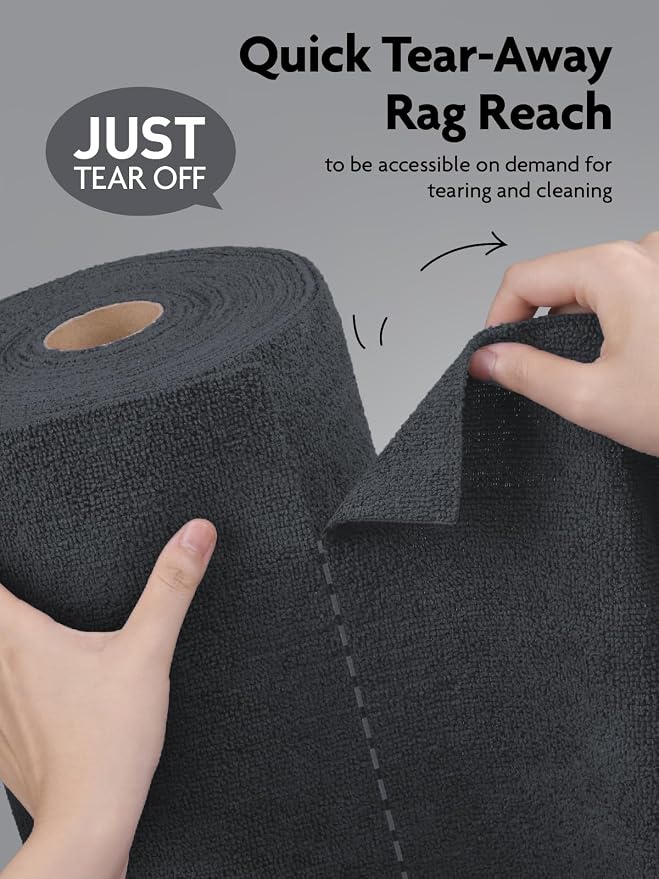 Microfiber Cleaning Cloth Roll-30 Sheets, 12" x 12" (Dimgrey) | Super Absorbent, Lint-free, Tear-away Microfiber Towel Roll, for All-Purpose Cleaning