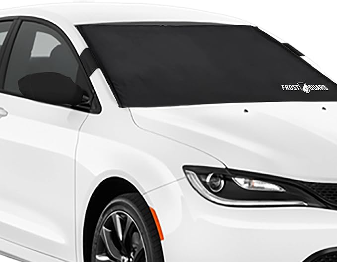 Plus | Winter Windshield Cover for Ice and Snow, Standard Size (Black) - Built-in Security Panels, Wiper Blade Coverage + Mirror Covers - Fits Standard Size Cars, 59 x 41 Inches