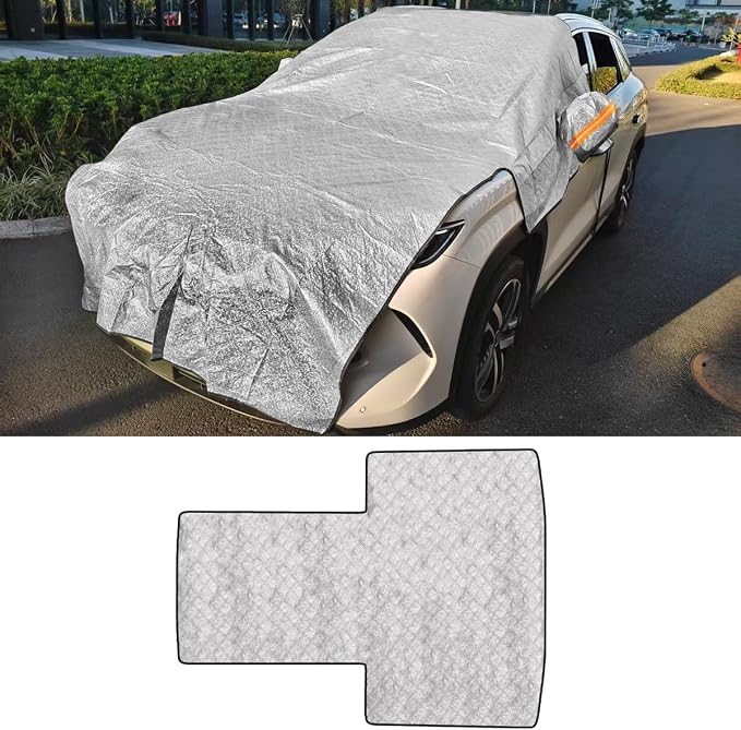 Car Windshield Snow Cover, Waterproof Auto Front Window Ice Protector with Side Mirror Covers, Universal Windproof Windshield Sunshade Dust Cover for Sedan, SUV, Truck (White)