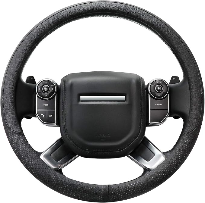 Breathable Car Steering Wheel Cover 16 inch Auto Universal Leather Wrap Non-Slip Steeringwheel Protector Automotive Interior Accessories, Black (Suit for 15 1/2-16 inch)