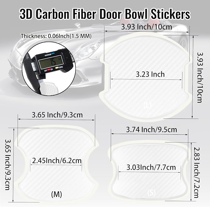 4Pcs Semi-Transparent Carbon Fiber Like Car Door Handle Cup Protective Sticker Auto Door Paint Guard(L)