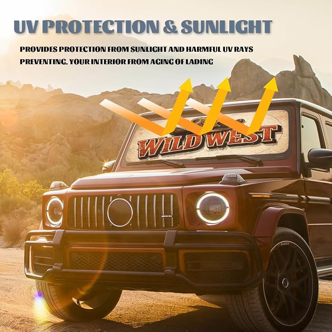 Western Cowboy Car Windshield Sunshades Wild West Sheriff Hat Vintage Front Window Sun Shade Blocks UV Rays Sun Visor Protector for Car Sedan Truck SUV Accessories 59" L x 31.5" W