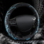 Car Leather Steering Wheel Cover - Panapi Material, Universal 14.5-15 Inch Leather Anti-Slip Breathable Auto Steering Wheel Covers for Men Women (Embroidery-Blue)