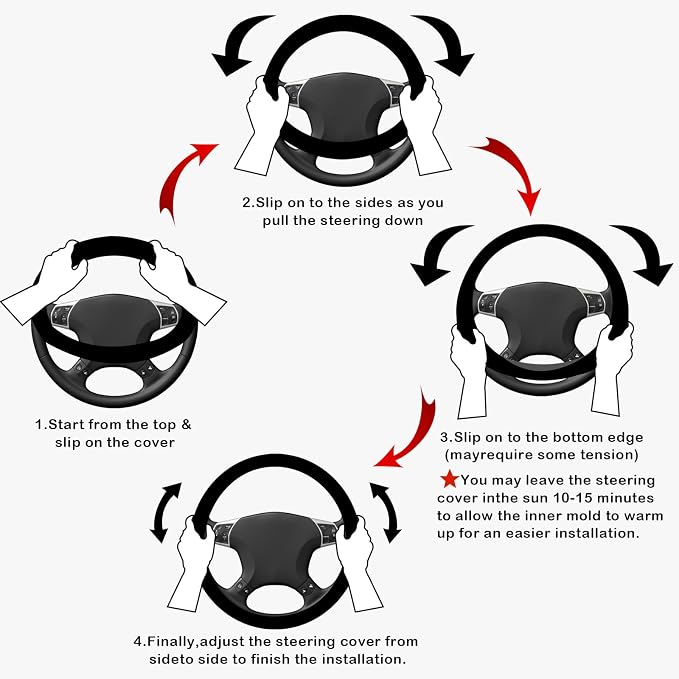Black & White Nappa Leather Steering Wheel Cover, 14.5-15 inch Universal Car Steering Wheel Cover Non-Slip Breathable Absorbing Sweat Car Accessories