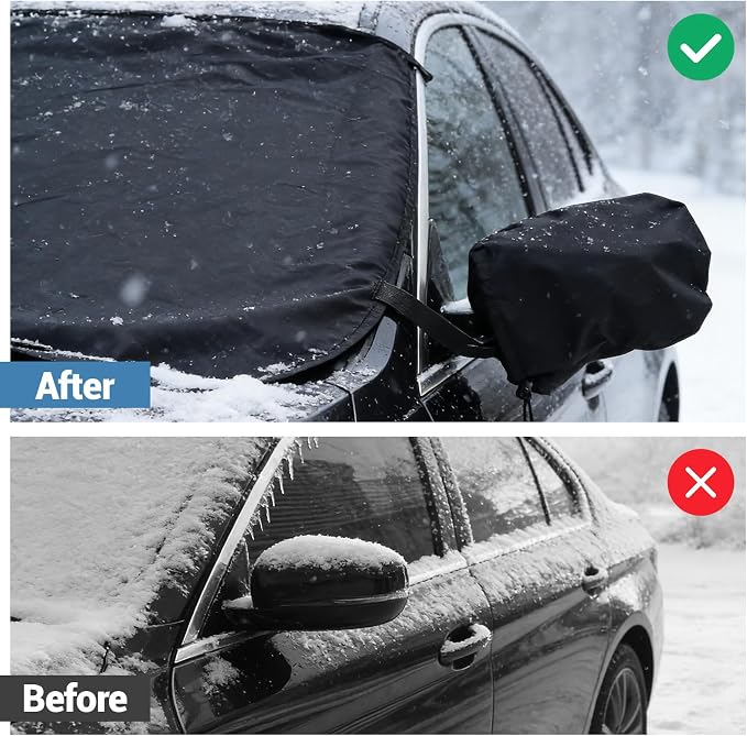 All Wrapped Car Windshield Snow Cover, 600D Oxford Front & Rear Ice Frost Protectors with Side Mirror Covers & Storage Bags, All Weather Windscreen Cover for Most SUVs, Vans & Trucks