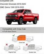 in-Channel Window Rain Guards for 2019-2025 Silverado/Sierra1500 Crew Cab | Vent Deflectors Fits Chevrolet Silverado/GMC Sierra 1500 2019-2025 Crew Cab, Reduce Wind Noise, Durable Smoke Acrylic 4Pcs