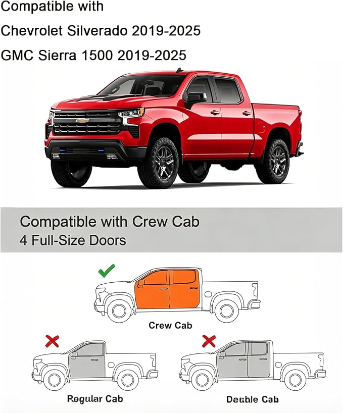 in-Channel Window Rain Guards for 2019-2025 Silverado/Sierra1500 Crew Cab | Vent Deflectors Fits Chevrolet Silverado/GMC Sierra 1500 2019-2025 Crew Cab, Reduce Wind Noise, Durable Smoke Acrylic 4Pcs