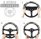 Elastic Automotive Steering Wheel Covers Universal Fit 14 to 15 in | American Mexican Flag Steering Wheel Protector with Cloth for Women, Keep Comfort Grip Sweat Absorption Neoprene