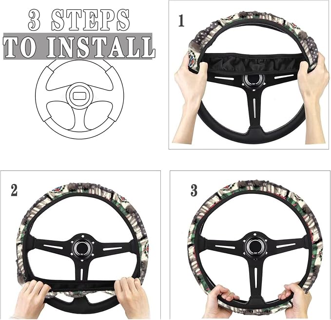 Elastic Automotive Steering Wheel Covers Universal Fit 14 to 15 in | American Mexican Flag Steering Wheel Protector with Cloth for Women, Keep Comfort Grip Sweat Absorption Neoprene