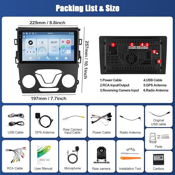 [4+128GB]Android 15 Car Stereo for Ford Fusion Mondeo 2013 2014 2015 2016 2017 2018 2019 with Wireless CarPlay Android Auto,9" Screen Car Radio with Bluetooth GPS WiFi FM/RDS DSP EQ SWC Backup Camera