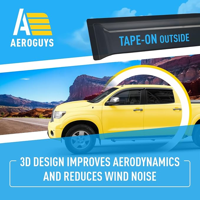 Extra Durable Window Deflectors Tape-On Window Visors Rain Guards Fit for Toyota Tundra 2007-2021 CrewMax, Sun Visors, Wind Vent for Shades, Exterior Car Accessories - 4 pcs. AG0914
