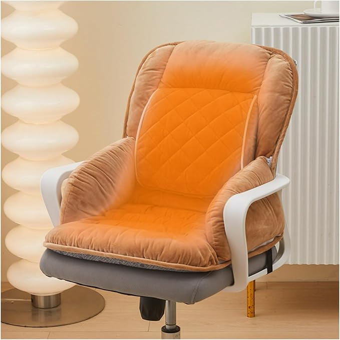 USB Heated Seat Pad Cushion for Office Chair | 3 Heat Levels, Time Setting | Large Heating Area Heated Seat Pad Cover with Lumbar support for Home & Office, Wheelchair(Light Brown)
