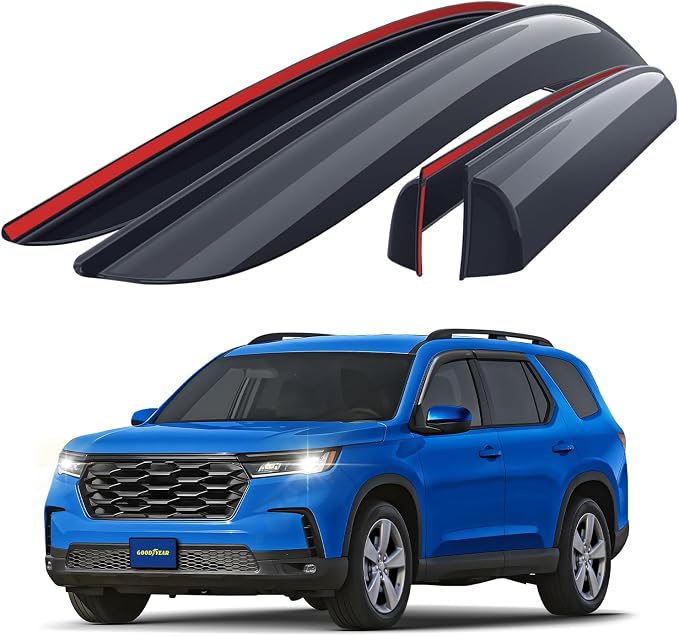Goodyear Shatterproof Window Deflectors for Honda Pilot 2023-2026, Tape-on Rain Guards, Window Visors, Vent Deflector Visor, Car Accessories, 4 pcs. - GY008783