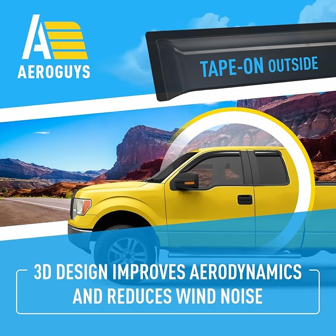Extra Durable Window Deflectors Tape-On Window Visors Rain Guards Fit for Ford F150 2004-2014 SuperCab, Sun Visors, Wind Vent for Shades, Exterior Car Accessories - 4 pcs. AG0042