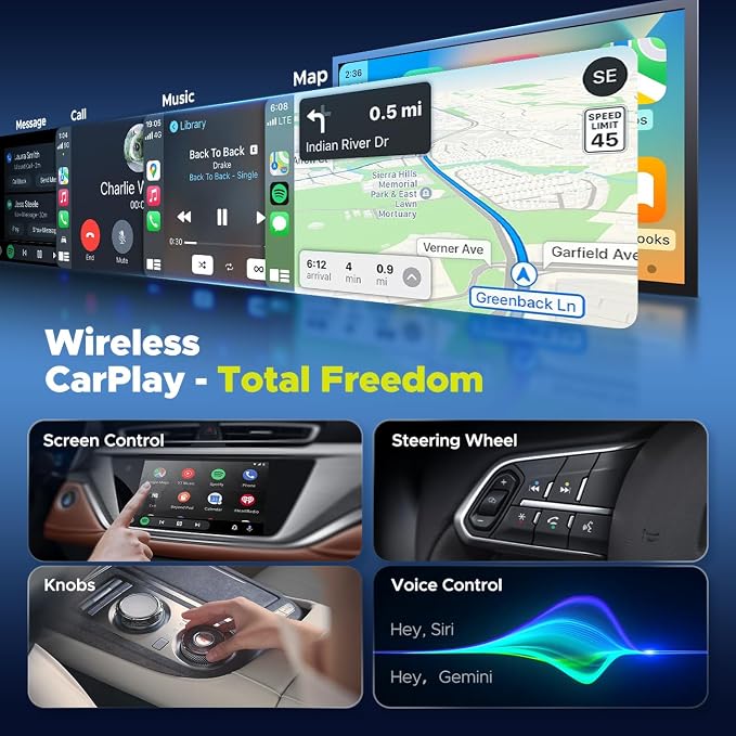 LAMTTO Wireless CarPlay Adapter with Gemini AI, 4GB+32GB Magic Box with Full Google Play Access—Download Streaming Apps, Games, Support Android Auto, OTA, HDMI, Airplay, USB Drive Media Playback