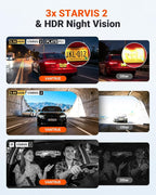 New N4S 3 Channel Dash Cam, STARVIS 2 Night Vision, Front Rear Inside Dashcam for Cars, Front and Rear Dual Channel, PlatePix Tech, Parking Mode, Wi-Fi, GPS, 2" IPS, Support 1TB (RC18)