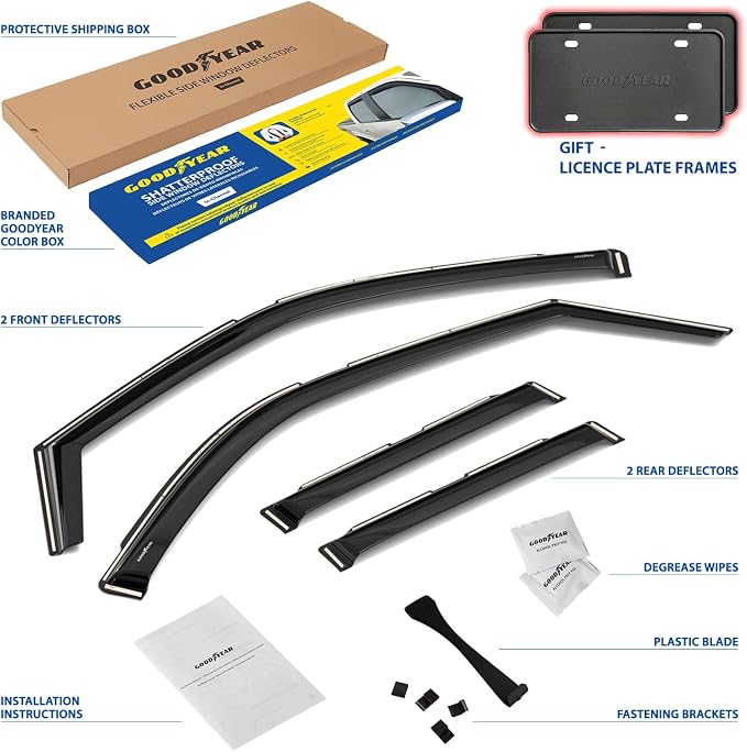 Goodyear Shatterproof in-Channel Window Deflectors for Toyota Tundra 2022-2026 Double Cab, Rain Guards, Window Visors for Cars, Vent Deflector, Car Accessories, 4 pcs - GY008511