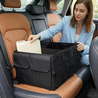 HZEL Car Trunk Organizer, Foldable Large Capacity Vehicle Backseat Cargo Net Storage Container with Handle, Collapsible Waterproof Automotive Trunk Storage Organizer, Universal for Vehicles