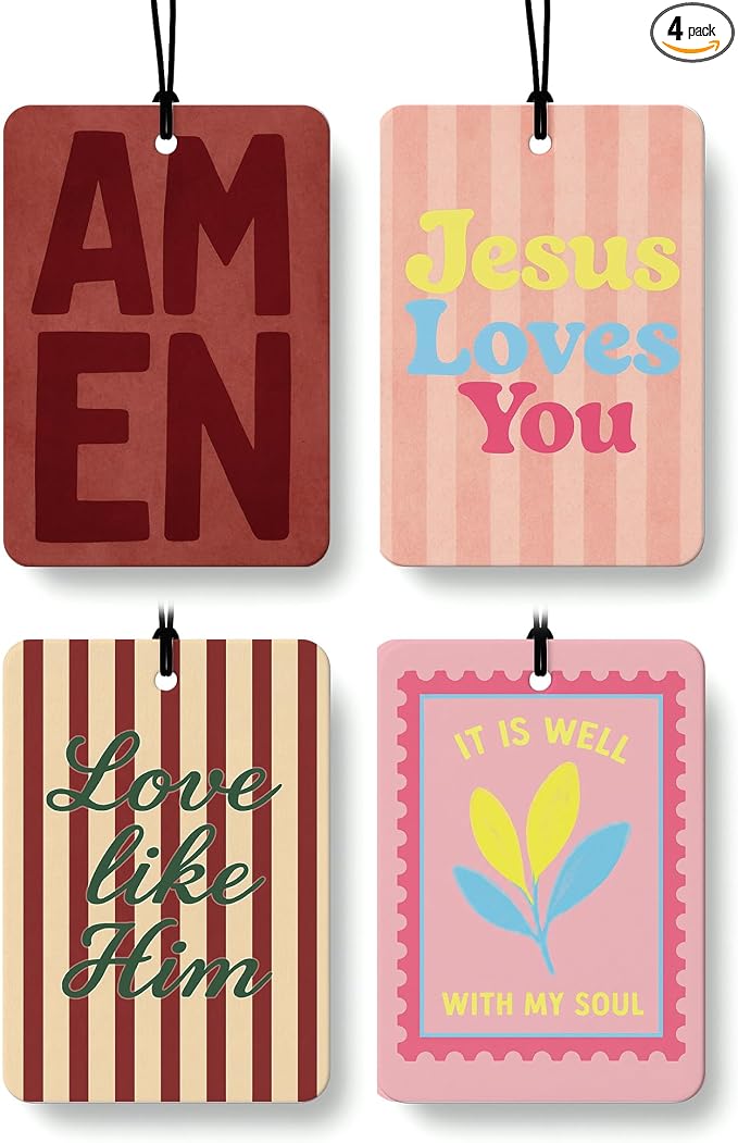 Red and Pink Christian Car Air Freshener 4 Pcs for Women Girls | Girly Religious Car Accessories Mirror Decor, Christian Hanging Air Freshener for Cars Closet Drawer Books