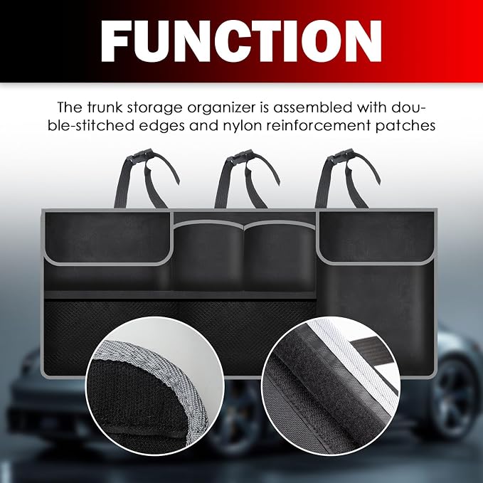 Hanging Trunk Organizer,Large Capacity SUV Trunk Organizer for Storing Umbrellas/Phones/Handbags,Universal Space Saving Car Trunks Storage Organizers with Adjustable Straps
