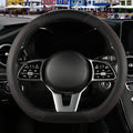 Black Microfiber Leather D Shaped Steering Wheel Cover | Breathable Anti Slip Grip Cool Sporty Look Glow for Women Men