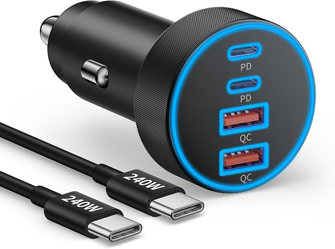 90W 4-Port Car Charger USB C Fast Charge with 240W Type C Cable for Samsung | USB-C Car Phone Charger Super Fast Charging,Cigarette Lighter Adapter, for Galaxy S26 S25 S24 S23 Ultra iPhone 17 16 Android