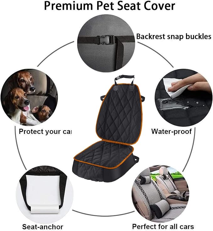Dog Car Seat Cover for Cars SUVs Trucks, Thicked 600D Oxford Heavy Duty Waterproof Front Car Seat Covers for Dogs Durable Nonslip Padded Pet Car Seat Protector with Side Flaps, 2 Pack