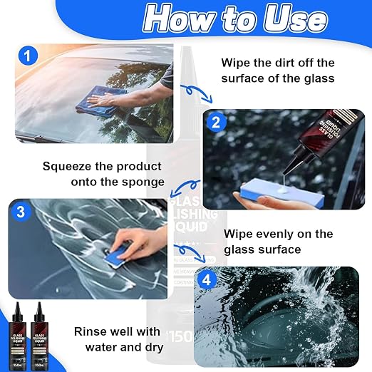 2025 New Glass Polishing Liquid with Sponge - Windshield Anti Fog Hydrophobic Coating Spray, Scratch Remover for Car Windows, Mirrors, Oil Film & Glass Surfaces (2)