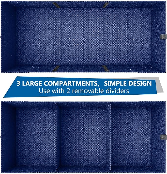 Trunk Organizer for Car, Car Organizer, Sturdy Trunk Organizer for SUV, Non-Slip Bottom, Storage Organizer for Sedans, Van, Jeep, Grocery, Large 3 Compartments, Blue 32"×13"×10.6"