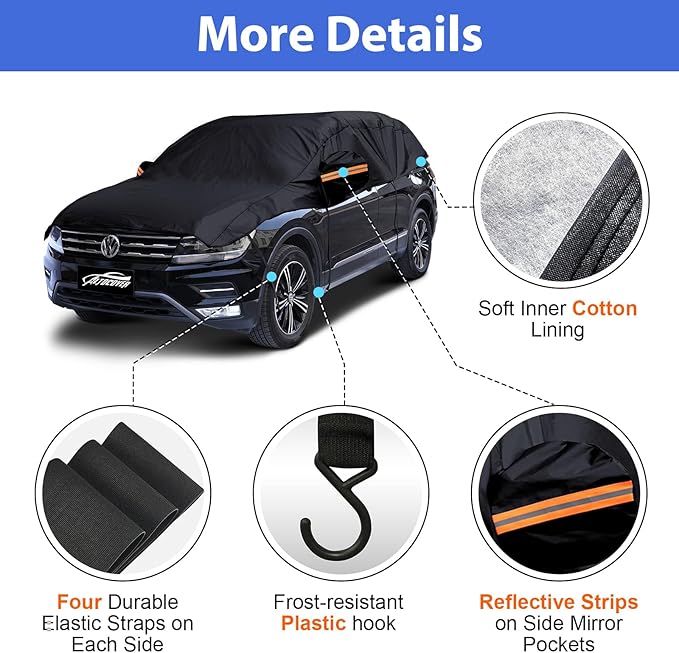 Half Car Cover for Full Size Sedan, Such As Chrysler 300, BMW 7 Series, Lincoln MKZ, Cadillac CTS CT5, Fits Sedan/Coupe 197-208 inchs