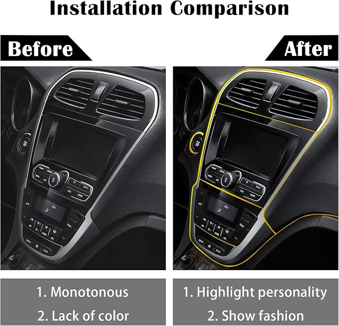 Car Interior Trim Strips,Universal 33ft Car Electroplating Decoration Styling Door Dashboard, Flexible Interior Trim Accessories with Installing Tool(Yellow)