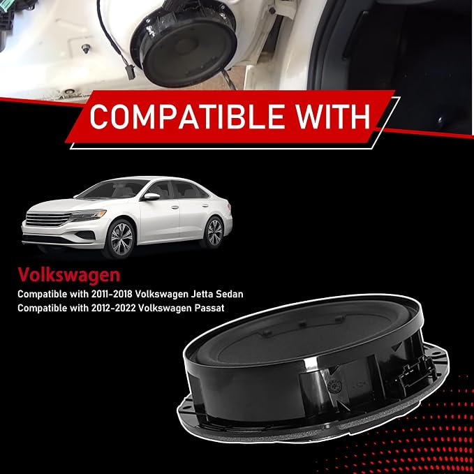 Front Door Speaker Assembly 6 Inch Compatible with Volkswagen | Compatible with 2011-2018 Volkswagen Jetta, 2012-2022 Passa, Audio Radio Bass Loudspeaker, Replaces 5C6035454A 5C6-035-454-A