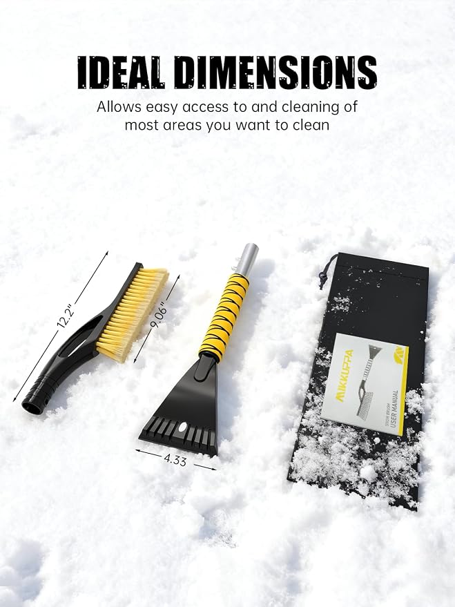 27" Snow Brush and Ice Scrapers for Car Windshield, Yellow | Detachable Windshield Scraper, Snow Removal Tool with Ergonomic Foam Grip for Cars, Trucks, SUVs
