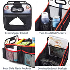 Car Trunk Organizer, Collapsible Back Seat Storage with Insulated Drinks Holder, Water Resistant Backseat Organizer for Diapers, Toys, Snacks, Books & More