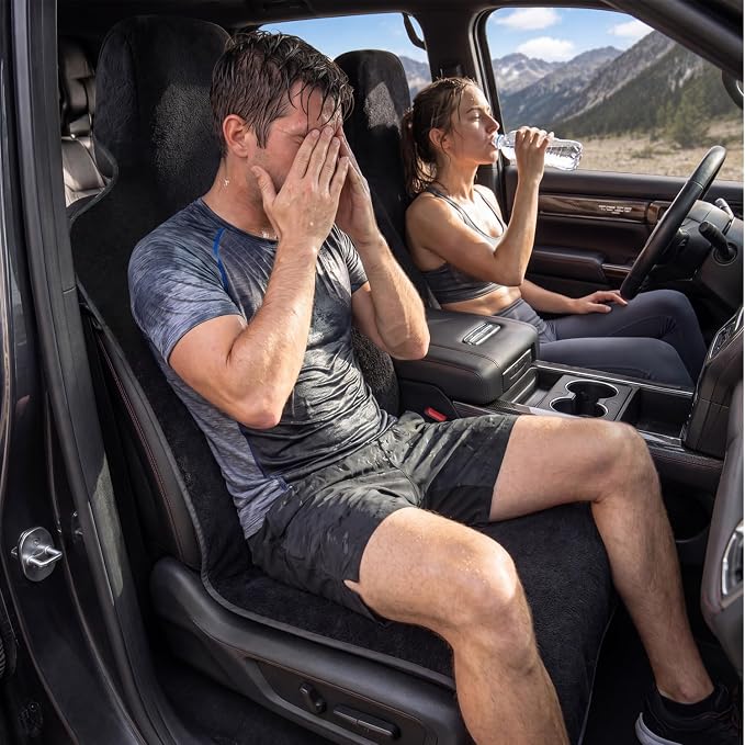 Car Seat Cover Towels Front Seats, Waterproof Sweat Car Seat Towel Protector After Gym Post Workout Athletic, SUV Truck Seat Towel Cover for Running Swimming Beach and Hiking (Black 2Pcs)