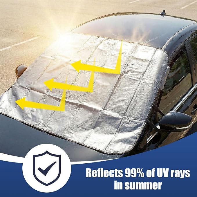 YoRise Car Windshield Snow Cover, Automotive Front Windscreen Ice Guard with Side Window & Rearview Mirror Cover, Winter Universal Vehicle Protection Accessory for SUV, Sedan (Black)