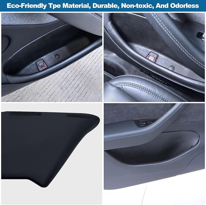 Door Side Pocket Storage Box Insert Tray for Tesla Model Y Juniper 4PCS 2026 2025 Door Pocket Liner with Emergency Release Access for Model Y Juniper Accessories Full-Cover TPE (Juniper-upgrade)