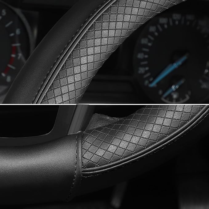 Steering Wheel Cover 14.5-15 inch (37-39 cm) Medium Size, Microfiber Leather, Non-Slip Comfortable Grip, Fits Cars Trucks SUVs, Black