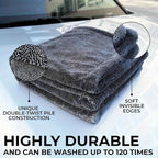 1200GSM Microfiber Car Drying Towel, Double-Twist Loop, Ultra-Absorbent, Quick-Dry, Lint- & Streak-Free, Scratch-Safe, for Car Wash & Detailing (1 Pack) (Dark Grey, 24" x 36")