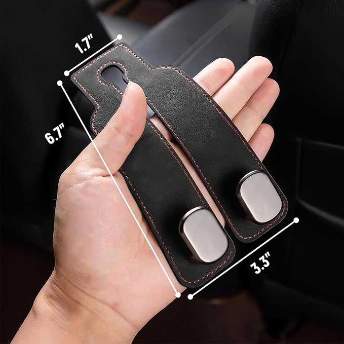 1 Pack Black Leather Car Headrest Hooks Purse Bag Storage Holders for Car Seats