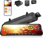 G930 10'' Rear View Mirror Camera with 5.8GHz WiFi, 4K Dash Cam Front and Rear with WDR, Touch Screen Rearview Mirror Backup Camera, Parking Monitor, Reverse Assist, Includes 64GB Card & GPS