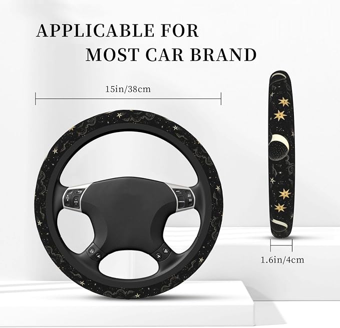 Stars Clouds Moon Steering Wheel Cover, Non-slip Breathable Neoprene Steering Wheel Covers, Women Car Accessories Universal 15 Inch Fit Auto, Suvs, Truck