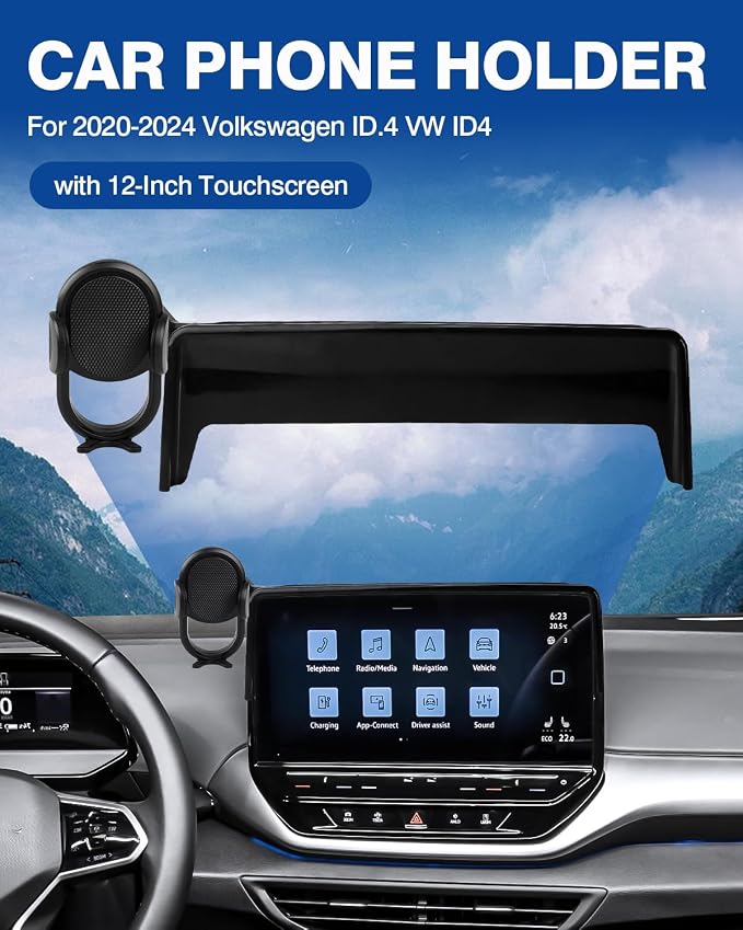 Car Phone Holder for 2020-2024 Volkswagen ID.4 VW ID4 Accessories Phone Mount with Dash Organizer 12-Inch Screen Cell Phone Stand Hands-Free 360 Degree Rotation(Not for 12.9-inch Screen)