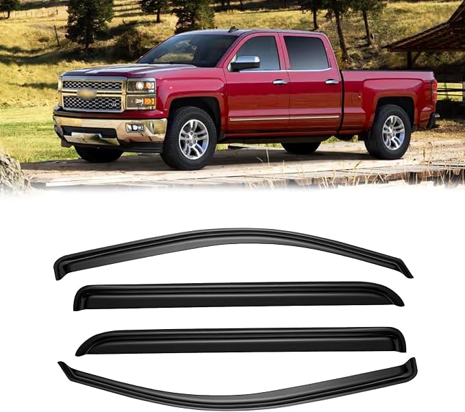Window Visors for 2014-2018 Chevrolet(Chevy) Silverado & GMC Sierra 1500 Crew Cab, Rain Guards Vent Deflector Shade Dark Smoke for 15-19 Silverado & Sierra 2500HD/3500HD, Tape-On, 4PCS