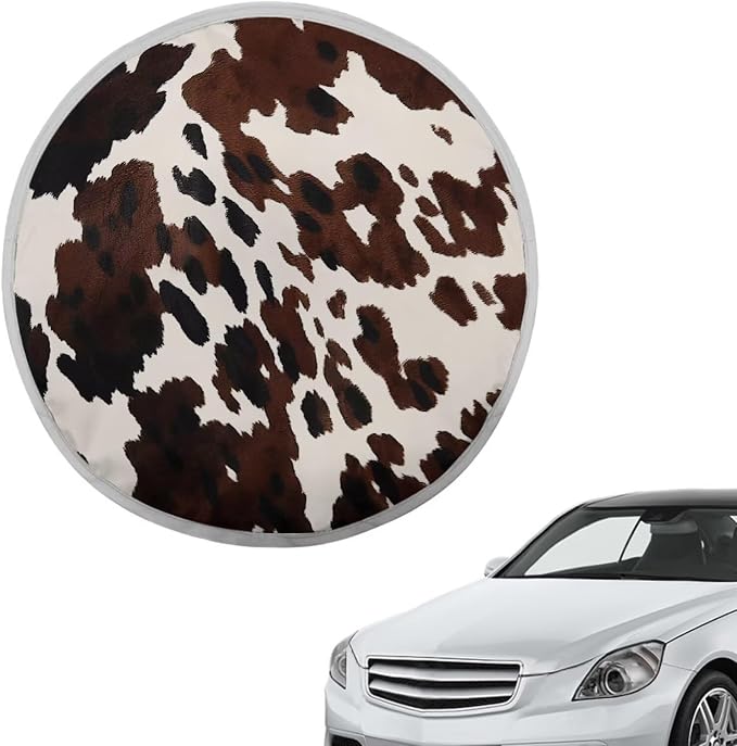 Brown Cow Print Steering Wheel Cover Sun Shade 17 inch Anti-Heat Steering Wheel Sun Cover Cute Car Steering Wheel Accessories Universal Fit for Cars SUV Trucks Sedan